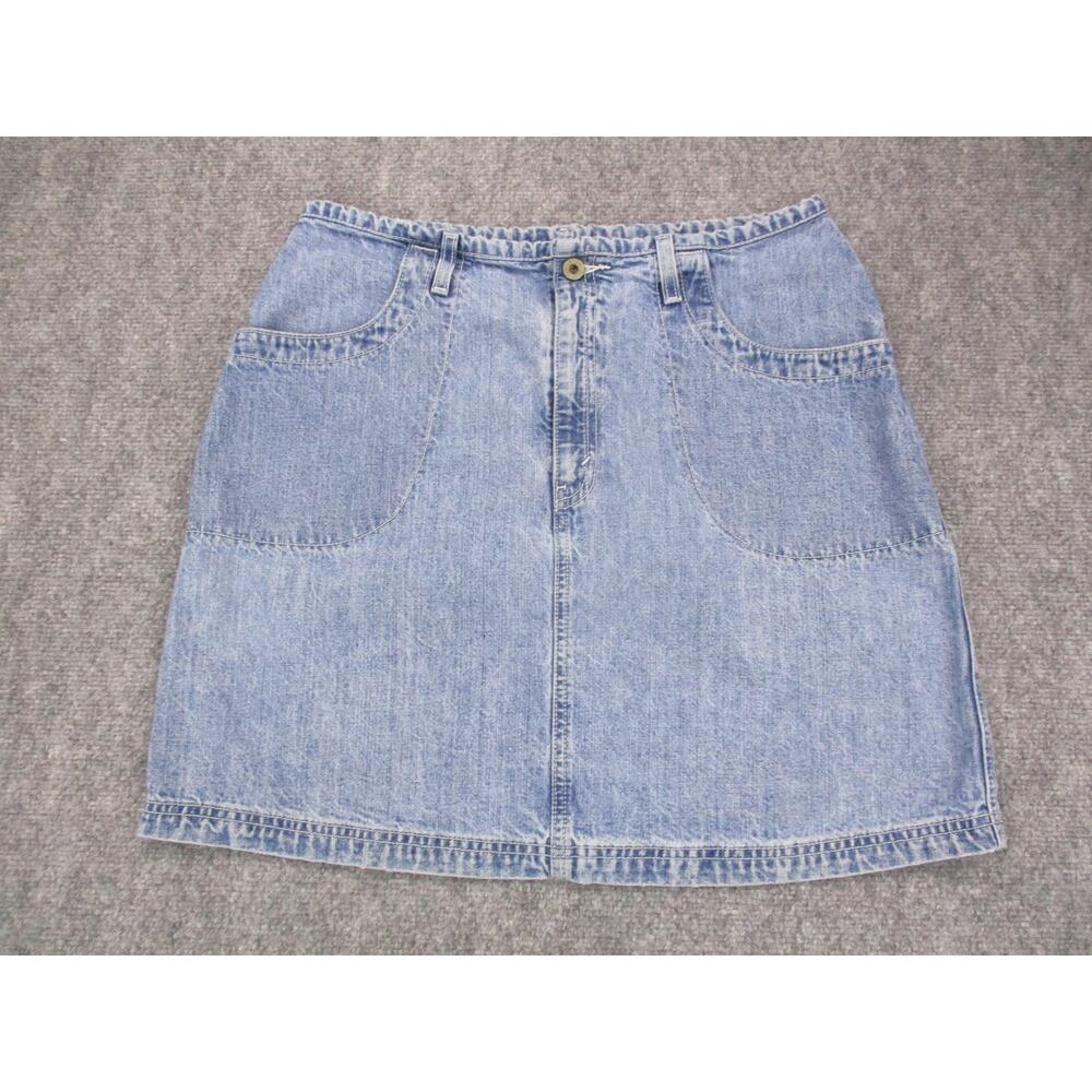 Levis Denim Skirt Womens 12 Light Wash Patch Pockets Zip Fly Vintage 90s Casual - Picture 1 of 16